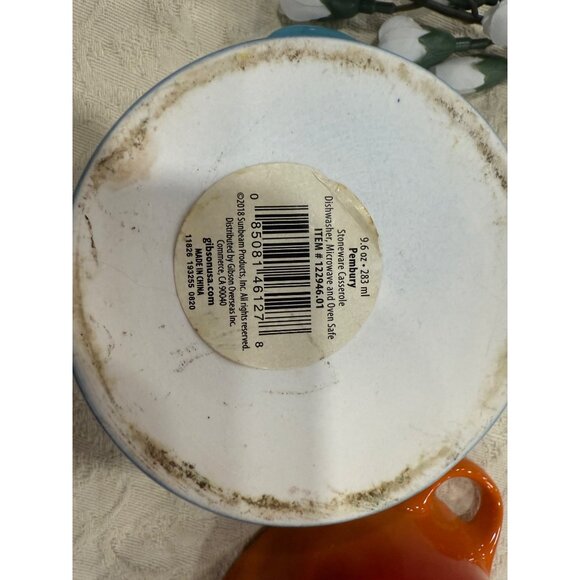 Miniature Blue & Orange Ceramic Casserole Dishes With Lids Butlers - Picture 11 of 14